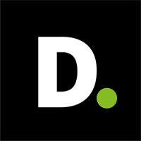the logo for Deloite, which is a black square with a white capital D and green period